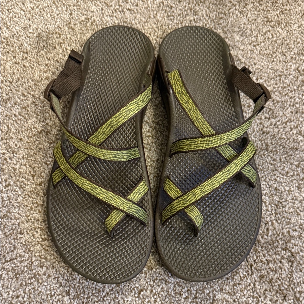 Chaco Olive Green and Brown Strappy Slide Sandals